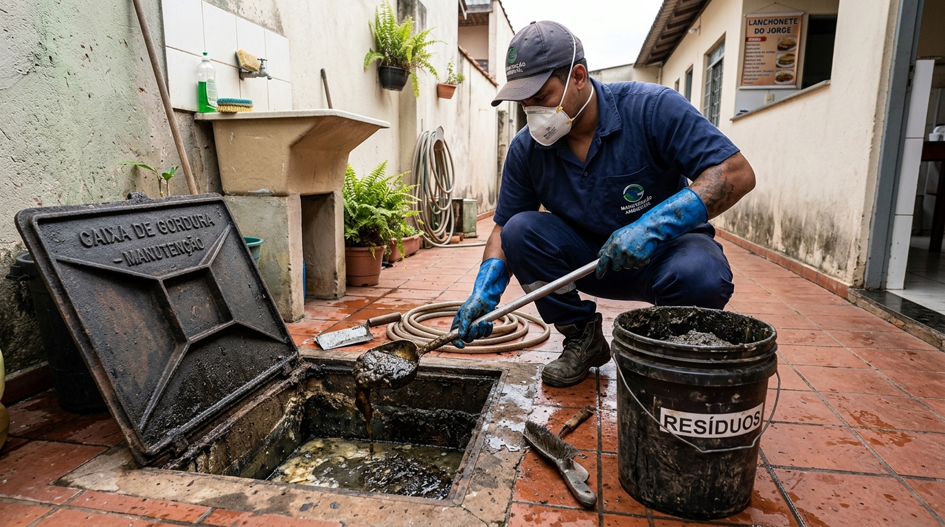 Remoção de resíduos da caixa de gordura em Itajaí‑SC