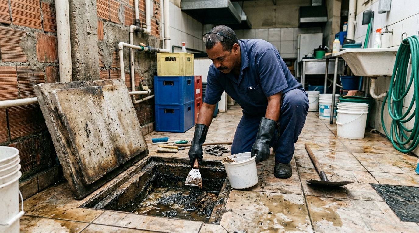 Limpeza de caixa de gordura residencial em Itajaí‑SC